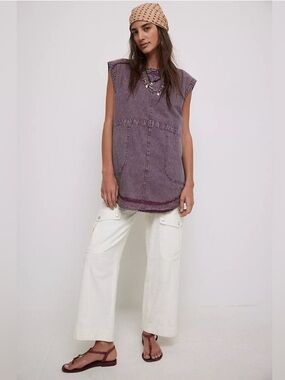 NWOT Free People We The Free Madison Railroad Stripe Tunic in Red, Purple Sz XS